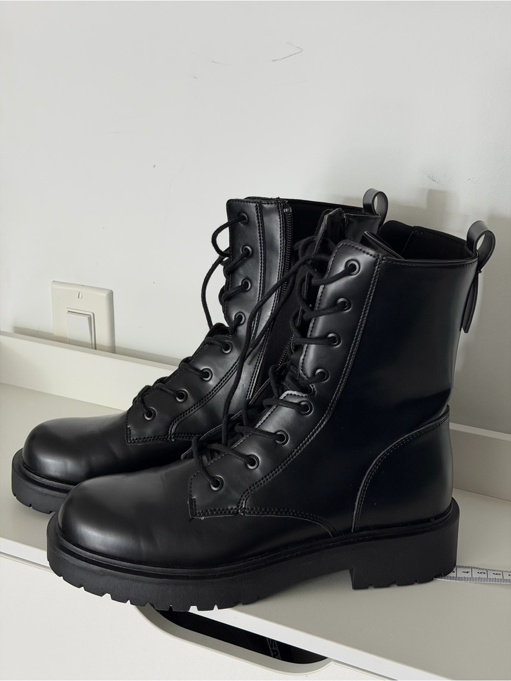 Zara Black Lace-Up Combat Boots with Lug Sole